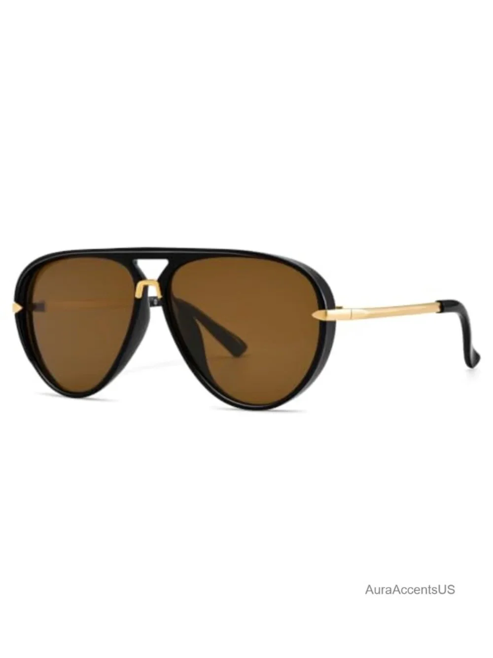 Gold Plated Metal Oversized Aviator Sunglasses Double Bridge UV400